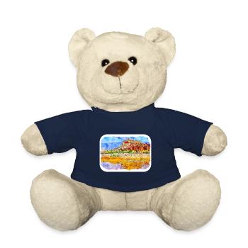 Marrakech Morrocco Watercolor Sketch Drawn Paintin - Teddy Bear - french navy - Front
