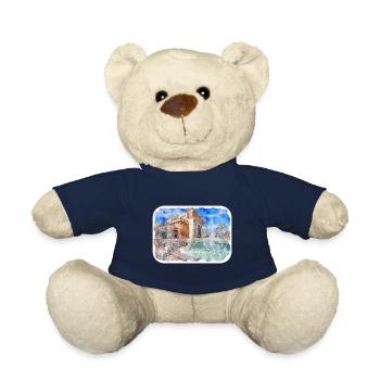 Marrakech Morrocco Watercolor Sketch Drawn Paintin - Teddy Bear - french navy - Front