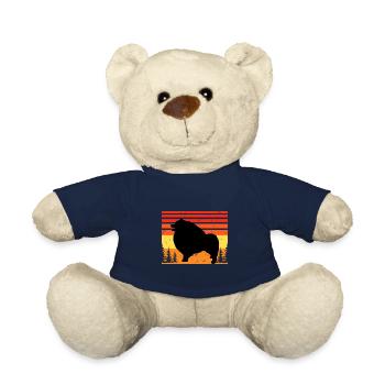 Keeshond Dog Lover Silhouette Vintage Sunset - Teddy Bear - french navy - Front