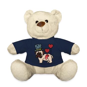 Salutations d’anniversaire Carlin Cœurs Félicitations Chiens - Nounours - bleu marine - Devant