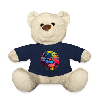 Wolf Retro Illustration Synthwave Art - Teddy - French Navy - Vorne