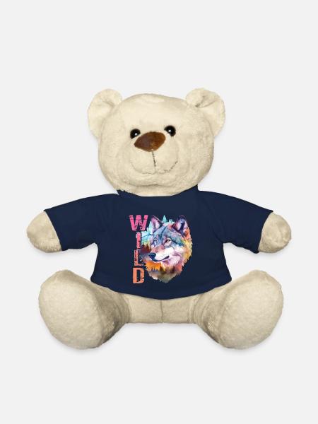 Wolf Wild Wolf Head Nature Wilderness Forest Trees Art - Teddy Bear - french navy