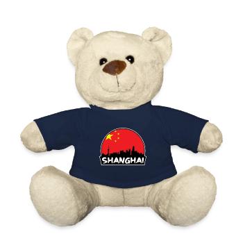 Shanghai China Flag Skyline Silhouette Voyage - Nounours - bleu marine - Devant