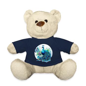 Pfau Blumen Pfauenfeder Exotisch Farbenfroh Bunt - Teddy - French Navy - Vorne