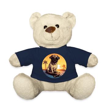 Skateboarding Sunset Pug: Cool Evening - Teddy Bear - french navy - Front