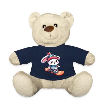 Schneehase auf Snowboard Winterfreude Design - Teddy - French Navy - Vorne