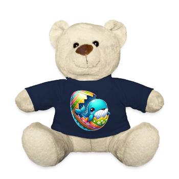 Colorful Whale Hatching from Easter Egg Cartoon - Teddy Bear - french navy - Front