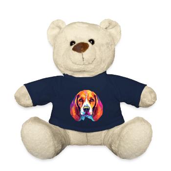 Beagle Dog Breed Watercolor Cartoon Kawaii Colorfu - Teddy Bear - french navy - Front