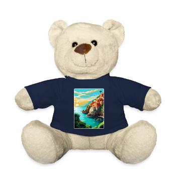 Cinque Terre Italy Vintage Travel Poster Souvenir - Teddy Bear - french navy - Front