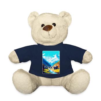 Saas Fee Switzerland Vintage Travel Poster WPA Art - Teddy Bear - french navy - Front