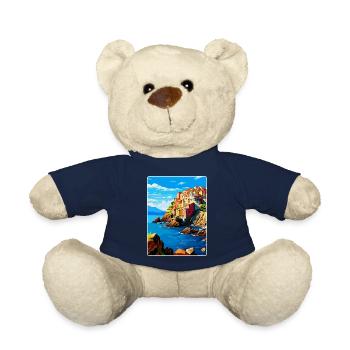 Cinque Terre Italy Vintage Travel Poster Souvenir - Teddy Bear - french navy - Front
