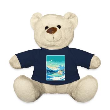 St Moritz Switzerland Vintage Travel Poster WPA - Teddy Bear - french navy - Front