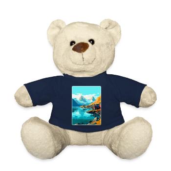 Affiche de voyage vintage des îles Lofoten en Norvège WPA - Nounours - bleu marine - Devant