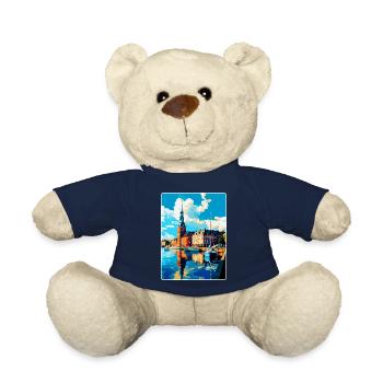 Helsingborg Sweden Vintage Travel Poster Souvenir - Teddy Bear - french navy - Front