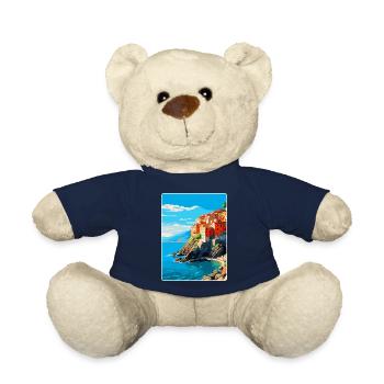 Cinque Terre Italy Vintage Travel Poster Souvenir - Teddy Bear - french navy - Front