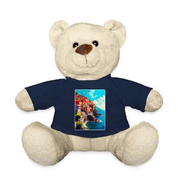 Cinque Terre Italy Vintage Travel Poster Souvenir - Teddy Bear - french navy - Front