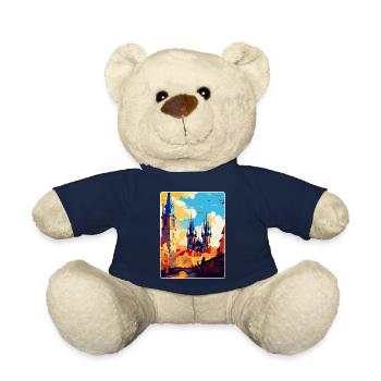 Prague Czech Republic Vintage Travel Poster WPA - Teddy Bear - french navy - Front