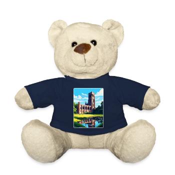 Fountains Abbey North Yorkshire Travel Poster WPA - Teddy Bear - french navy - Front