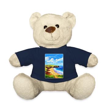 Holywell Bay Cornwall England Uk Travel Poster WPA - Teddy Bear - french navy - Front