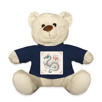 Elegant Floral Chinese Dragon Design - Teddy Bear - french navy - Front