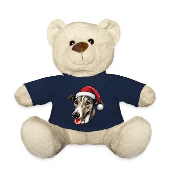 Greyhound Dog Head Christmas Portrait - Teddy Bear - french navy - Front
