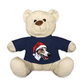 Greyhound Dog Head Christmas Portrait - Teddy Bear - french navy - Front