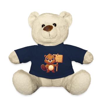 Entzückender Biber mit leerem Schild-Design - Teddy - French Navy - Vorne