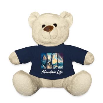 Mountain View with Forest Cabin and Lake - Teddy Bear - french navy - Front
