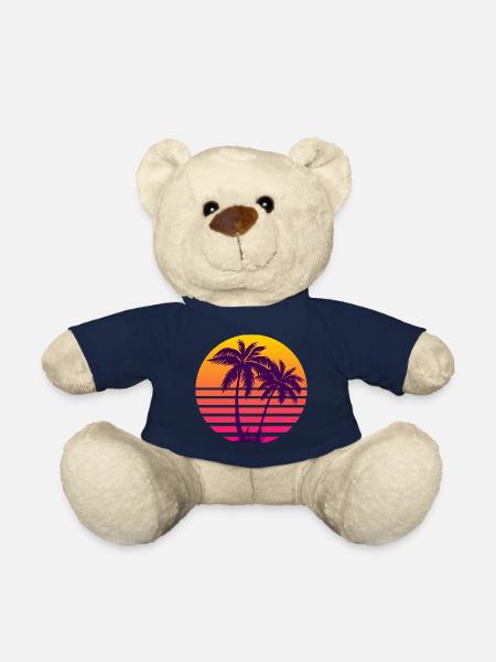 Outrun Retro Sun Palm Trees - Teddy Bear - french navy