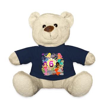 6. Geburtstag Mädchen Meerjungfrau ich bin 6 Jahre - Teddy - French Navy - Vorne