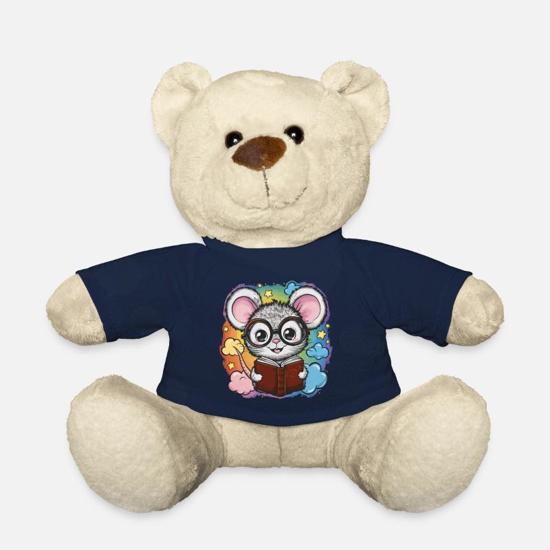 Kawaii Maus - Mäuschen mit Buch und Lesebrille - Teddy - French Navy