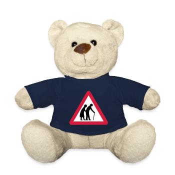 Caution Old People Crossing Traffic Sign - Teddy Bear - french navy - Front