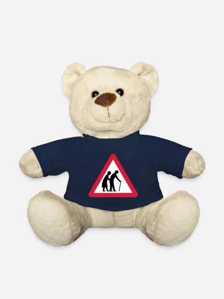 Caution Old People Crossing Traffic Sign - Teddy Bear - french navy