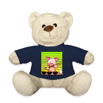 Pork tries sushi with chopsticks - Teddy Bear - french navy - Front