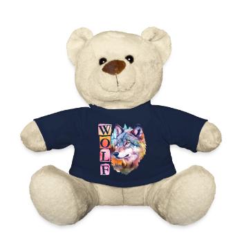 Loup Tête de loup Nature Nature sauvage Forêt Arbres Art - Nounours - bleu marine - Devant