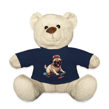 Skateboarding Pug: Dynamic Dog and - Teddy Bear - french navy - Front
