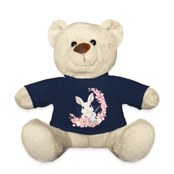 white easter bunny with flowers and brush for easter - Teddy Bear - french navy - Front