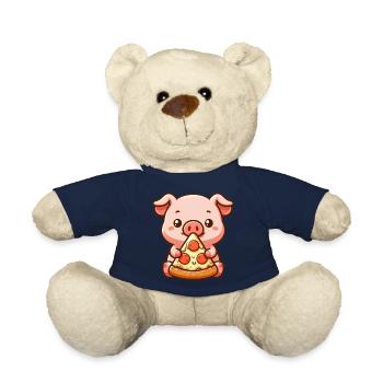 Funny Pig Pizza Farmer Cartoon - Teddy Bear - french navy - Front