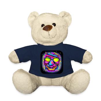 Maison de crâne de couleur de style néon - Nounours - bleu marine - Devant