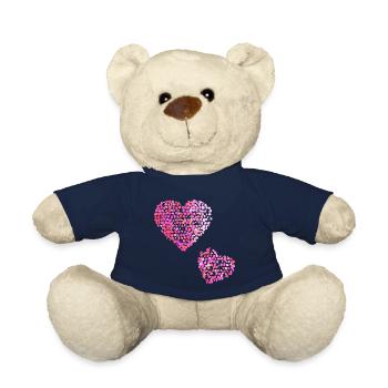 Two pink hearts - Teddy Bear - french navy - Front