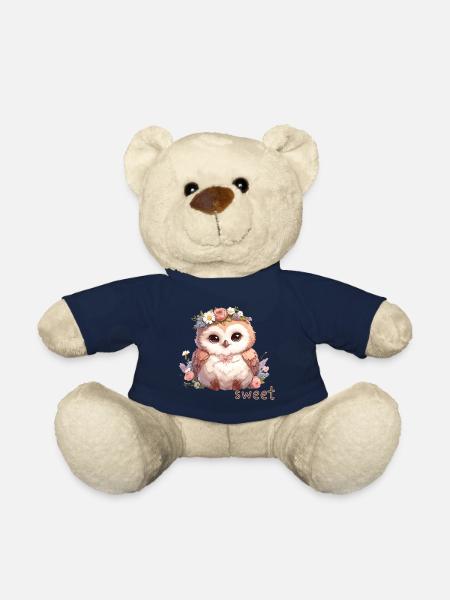Süße Eule mit Blumen - Teddy - French Navy