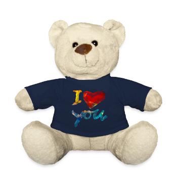 I LOVE YOU, Je t`aime, St. Valentin, amour, ami - Nounours - bleu marine - Devant