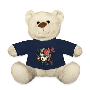 japonais Damon Anime face Skull devil oni T Shirt - Nounours - bleu marine - Devant