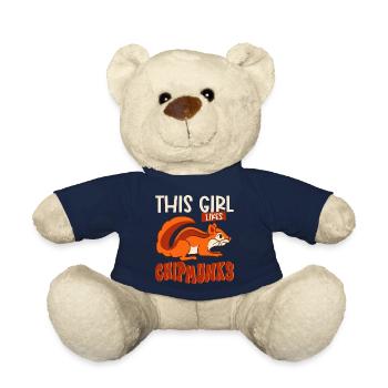 Girl Likes Chipmunks Forest Animal Squirrel - Teddy Bear - french navy - Front