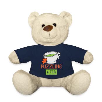 Puzzling and Tea Funny Hobby Jigsaw Puzzle - Teddy Bear - french navy - Front