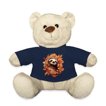 Sloth, Autumn, Colorful Leaves, Autumnal - Teddy Bear - french navy - Front