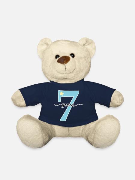 7th birthday seven years - Teddy Bear - french navy