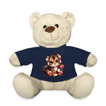 Süßes Tigerbaby mit Blume in der Hand - Teddy - French Navy - Vorne