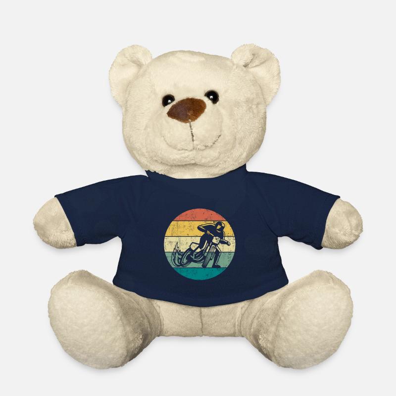 Speedway Motorcycle Racer Retro Silhouette - Teddy Bear - french navy