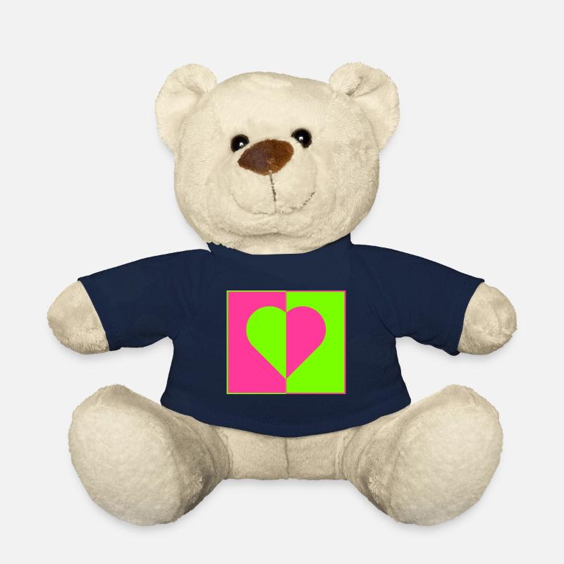 Herz Neon Pink Grün Ying Yang Liebe - Teddy - French Navy